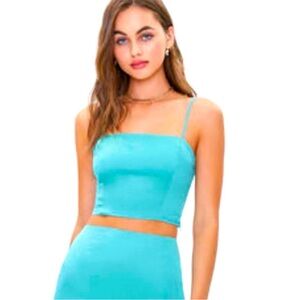 Forever 21 Teal Light Blue Cropped Satin Cami Tank Size Small Cropped Top Crop